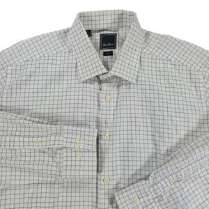 David Donahue Button Shirt Mens 18-34/35 White Check Trim Business Casual Cotton